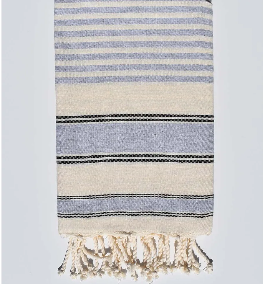 Toalla de playa ziwane blanca crema , negra y gris Fouta Tunisia - 1