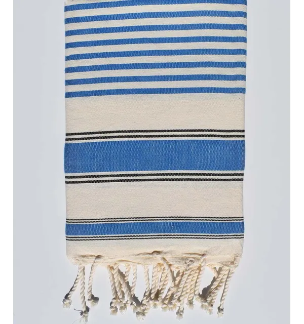 Toalla de playa ziwane blanco crema, negro y azul Fouta Tunisia - 1