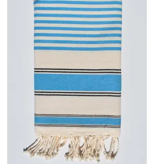 Toalla de playa ziwane crema, negro y azul cerúleo Fouta Tunisia - 1