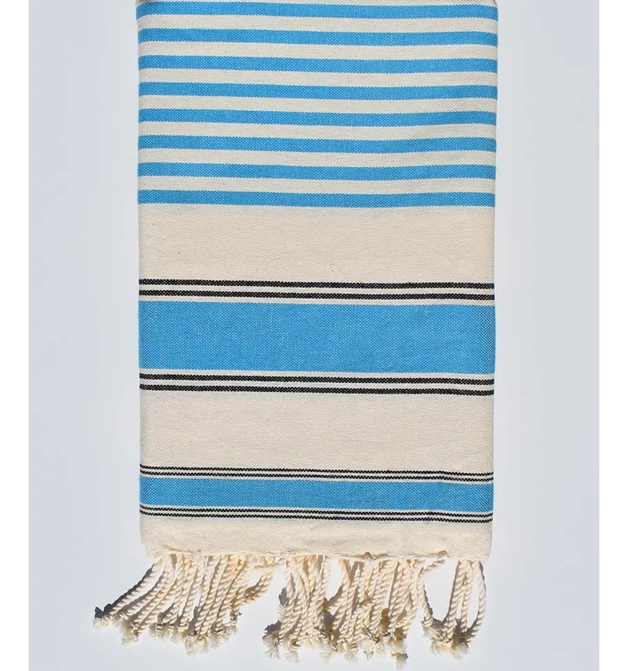 Toalla de playa ziwane crema, negro y azul cerúleo Fouta Tunisia - 1