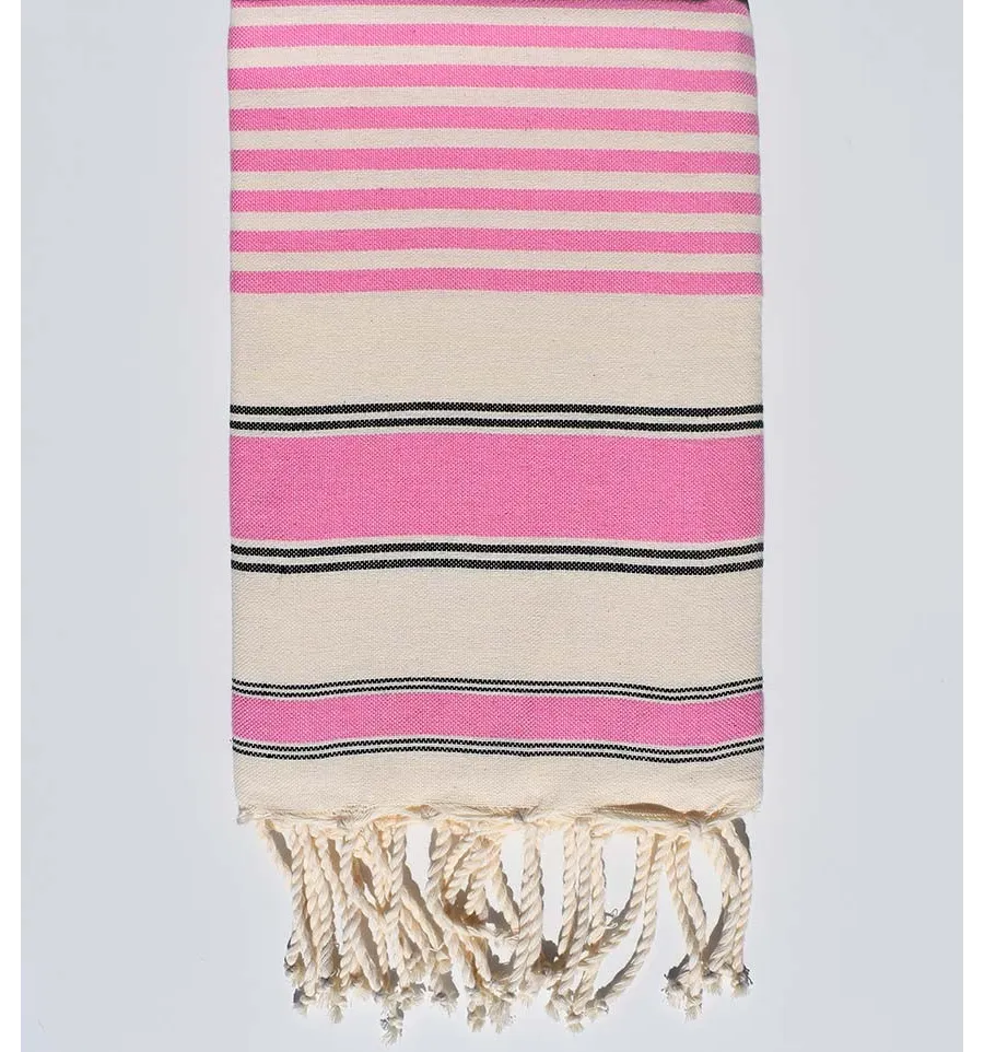 Toalla de playa ziwane blanco crema, negro y rosa Fouta Tunisia - 1