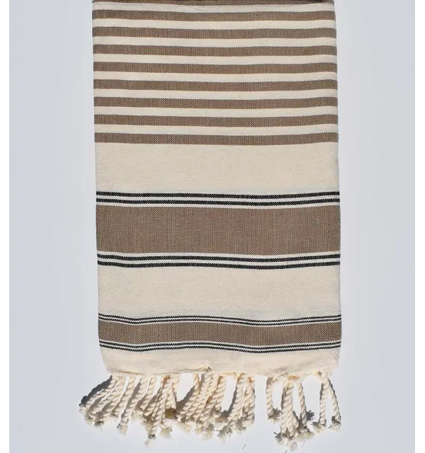 Toalla de playa ziwane blanco crema negro y bistre Fouta Tunisia - 1