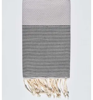 Toalla de playa nido de abeja gris remolino rayas gris negro Fouta Tunisia - 1