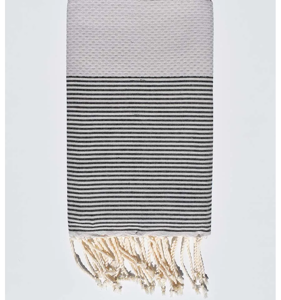 Toalla de playa nido de abeja gris remolino rayas gris negro Fouta Tunisia - 1