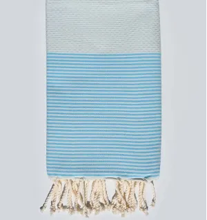 Toalla de playa nido de abeja a rayas azul celeste claro Fouta Tunisia - 1