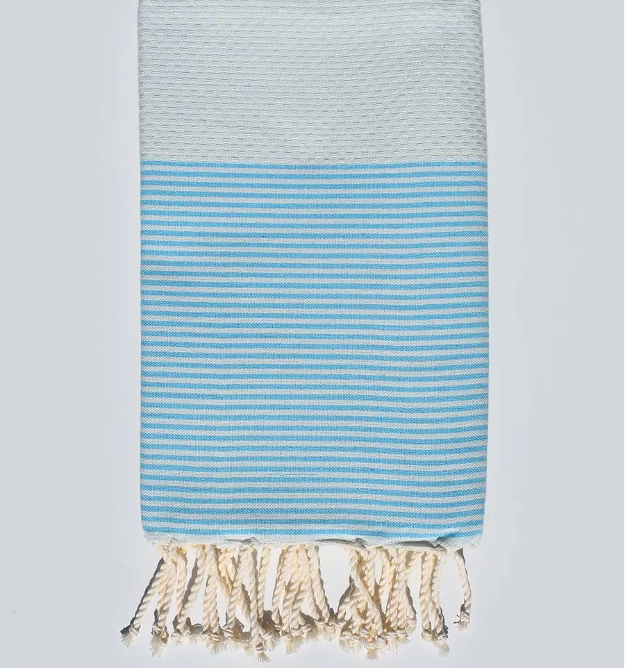 Toalla de playa nido de abeja a rayas azul celeste claro Fouta Tunisia - 1