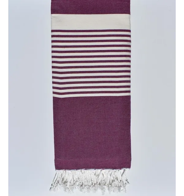 Fouta gigante morado con rayas crema  - 1