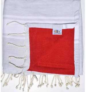 Fouta esponja gris muy claro y rojo Fouta Tunisia - 1