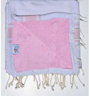 Toalla de playa esponja  gris claro rayas rosa claro Fouta Tunisia - 1