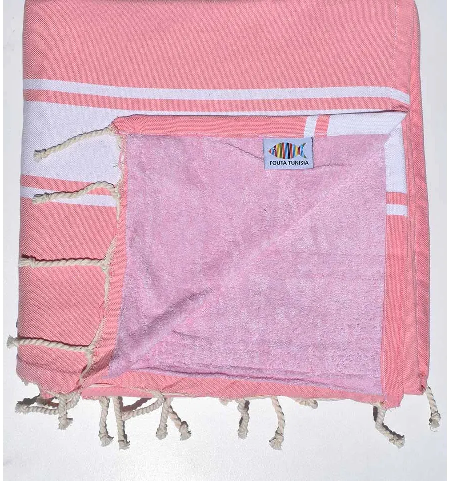 Fouta doublée éponge rose dragée Fouta Tunisia - 1