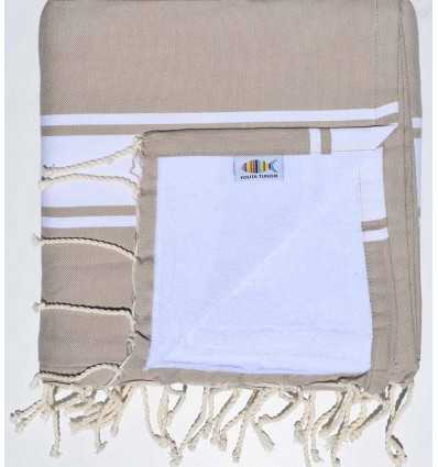 Toalla de playa esponja beige oscuro y blanco Fouta Tunisia - 1