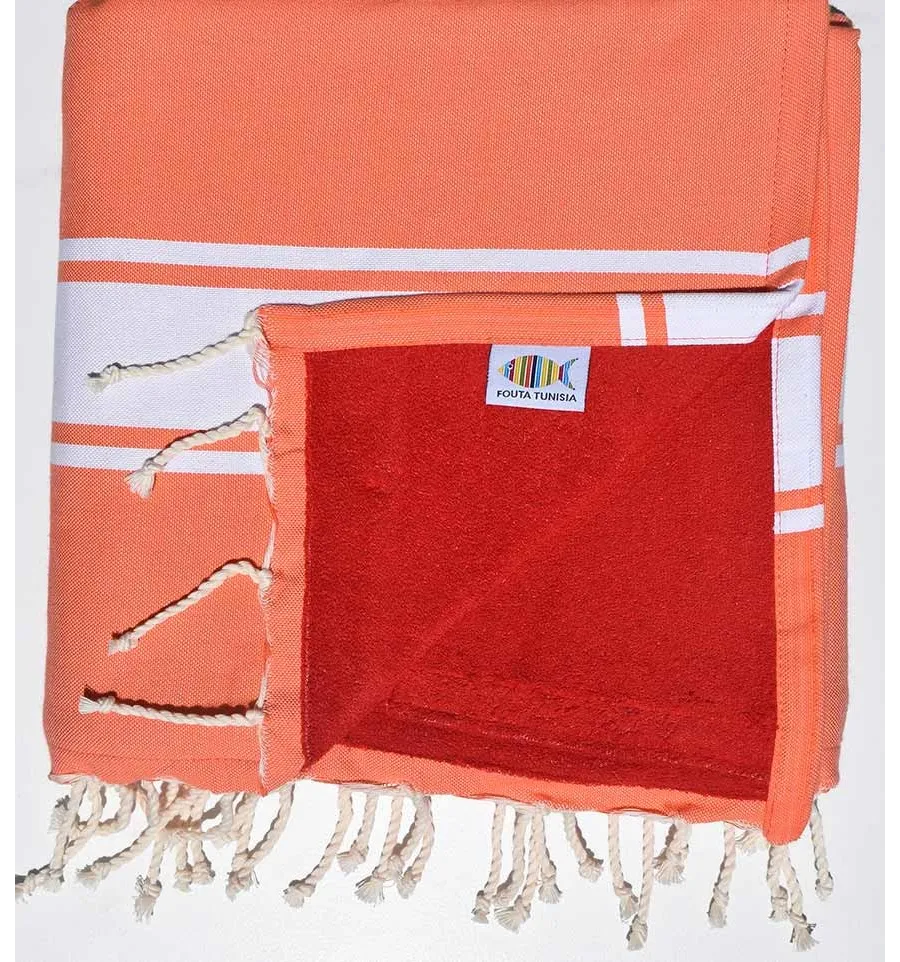 toalla de playa,duplicado esponja salmón y  rojo Fouta Tunisia - 2