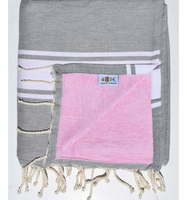 Toalla de playa duplicado esponja gris y rosa Fouta Tunisia - 1