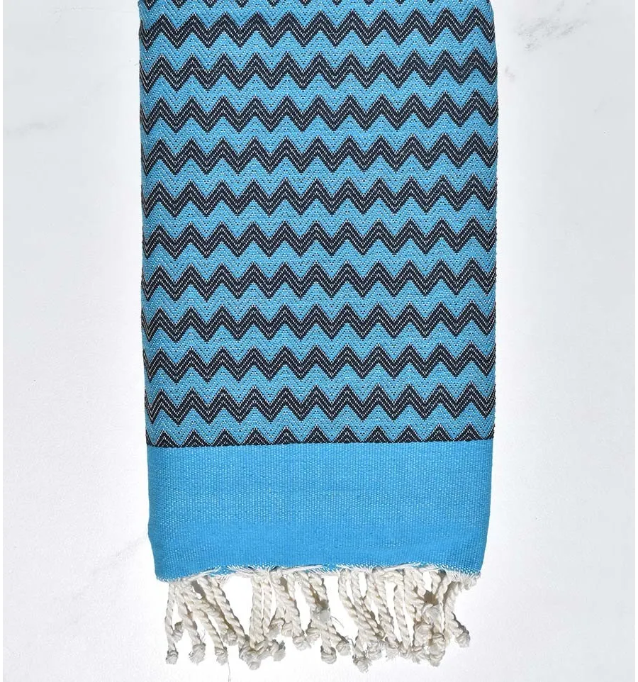 Toalla de playa zigzag azul celeste y azul medianoche Fouta Tunisia - 1