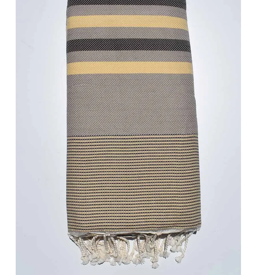 Fouta gigante beige oscuro rayado amarillo y marrón  - 1