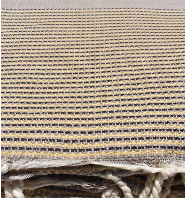 Fouta gigante beige oscuro rayado amarillo y marrón  - 3