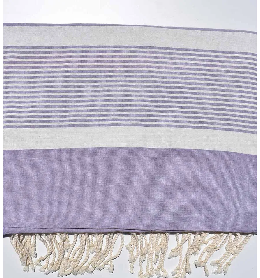 Toalla de playa grande lavanda violeta con rayas blancas Fouta Tunisia - 1