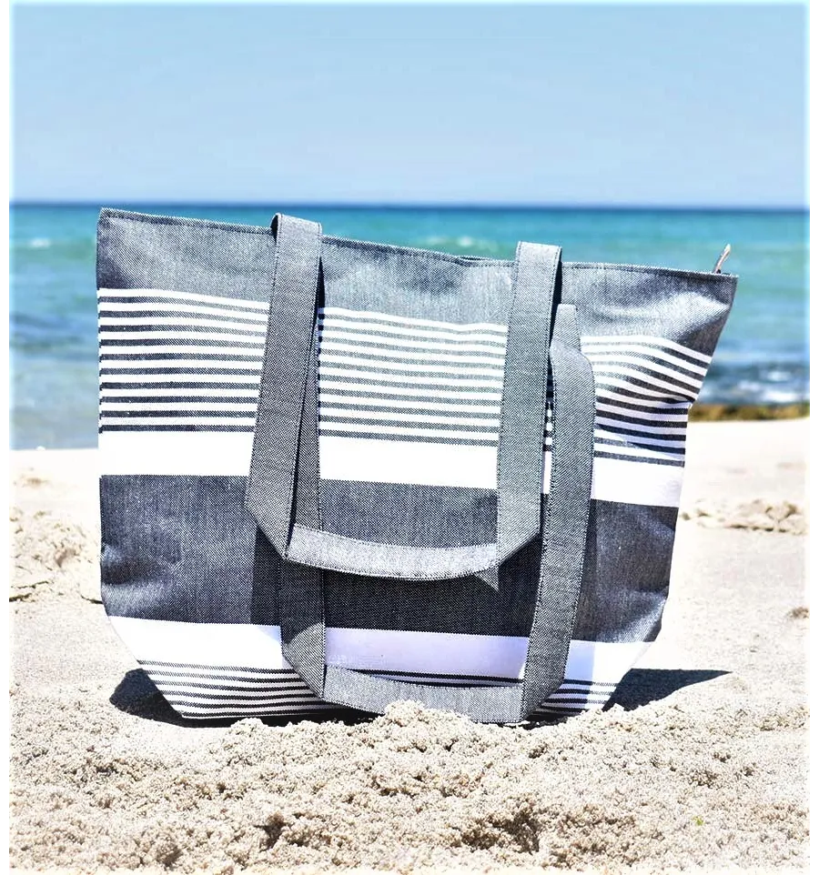 Bolso de playa Arthur azul denim oscuro y blanco Fouta Tunisia - 2