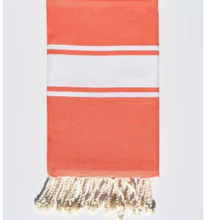 Toalla de playa naranja con raya blanca Fouta Tunisia - 1