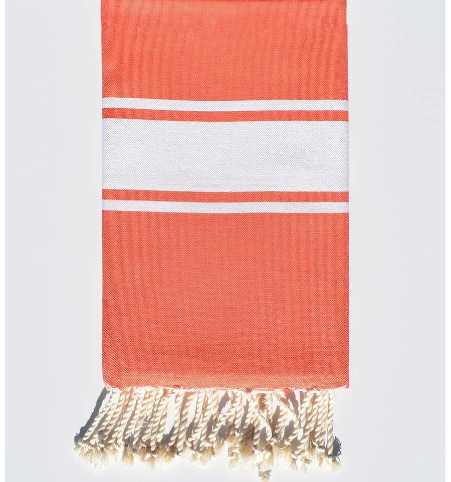 Toalla de playa naranja con raya blanca Fouta Tunisia - 1