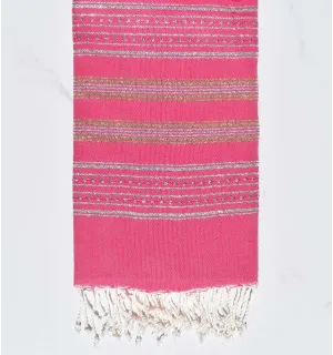 Toalla de playa plana rosa fucsia con lurex plateado y dorado Fouta Tunisia - 2 2