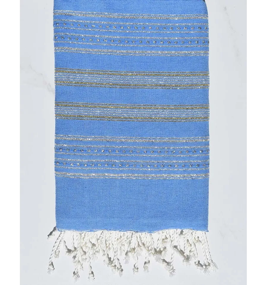 Toalla de playa plana azul con lurex plateado y dorado Fouta Tunisia - 1