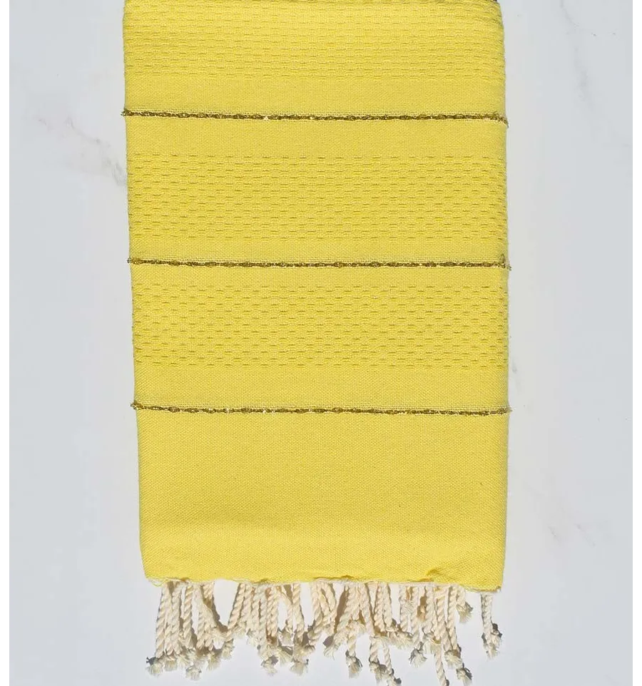 Toalla de playa nido de abeja amarilla con lurex Fouta Tunisia - 1