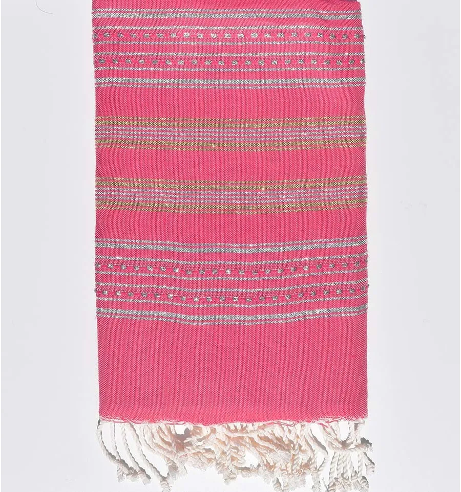 Toalla de playa plana rosa fucsia con lurex plateado y dorado Fouta Tunisia - 2