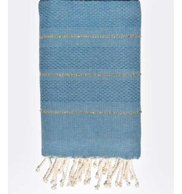 Toalla de playa nido de abeja azul pavo real con lurex Fouta Tunisia - 1