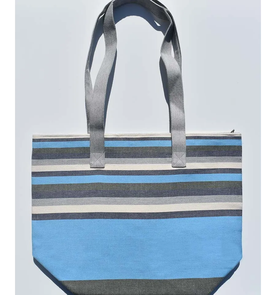 Bolsa de playa 5 colores celeste, gris, azul oscuro, blanco crema y verde Fouta Tunisia - 1