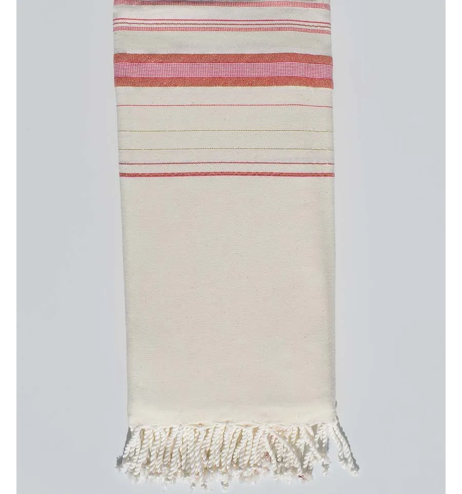 Fouta gigante fadhila blanco crema claro y rosa oscuro con lurex Fouta Tunisia - 1