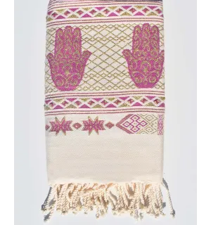 Fouta blanco crema khomsa violeta Fouta Tunisia - 1