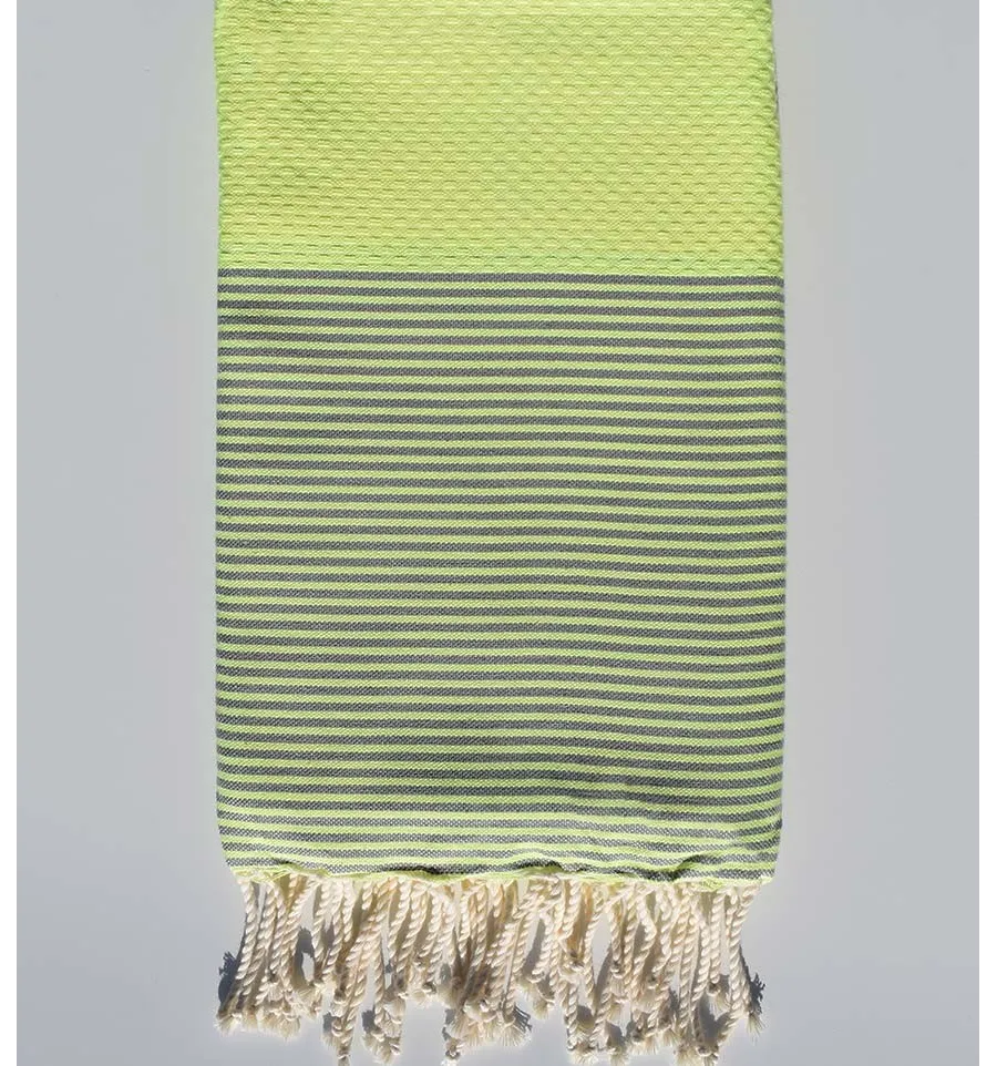 Toalla de playa nido de abeja amarillo fluo rayas violeta Fouta Tunisia - 1