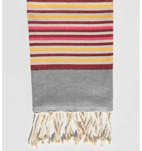 Toalla de playa para niños gris, beige, amarillo, rosa y rojo burdeos Fouta Tunisia - 1