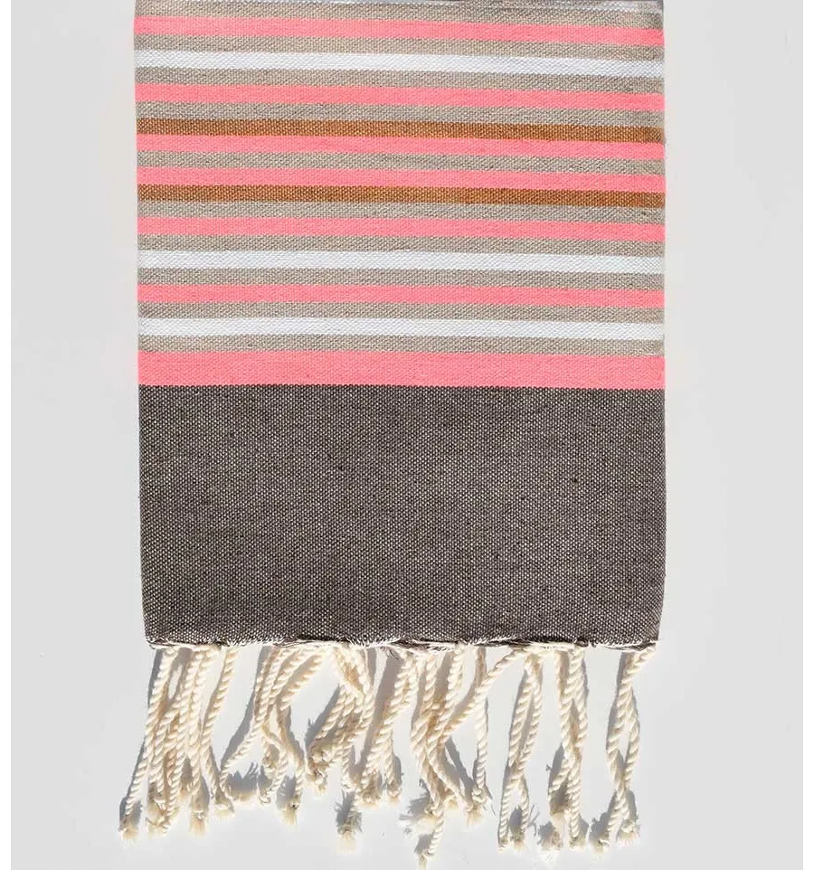 Toalla de playa para niños gris topo, rosa neón y blanco Fouta Tunisia - 1