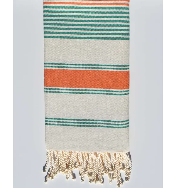 Toalla de playa dina blanco crema, naranja y verde Fouta Tunisia - 1