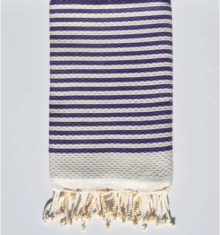 Toalla de playa nido de abeja blanca crema y violeta Fouta Tunisia - 1