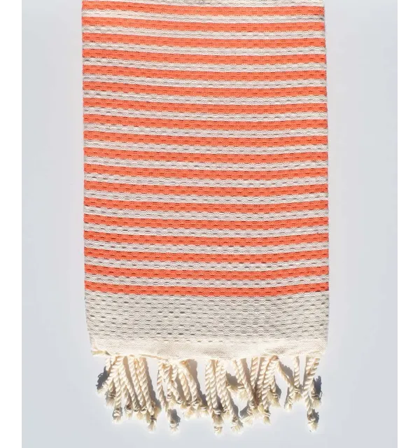 Toalla de playa rayas nido de abeja 1 cm raya naranja  - 1