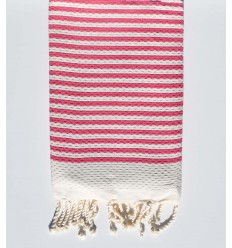 Toalla de playa a rayas nido de abeja 1 cm raya rosa Fouta Tunisia - 1