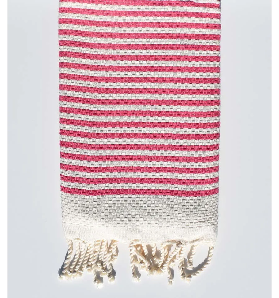 Toalla de playa a rayas nido de abeja 1 cm raya rosa Fouta Tunisia - 1