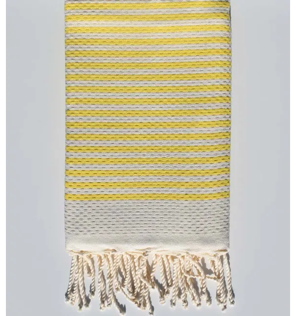 Toalla de playa nido de abeja blanco crema y amarillo neón Fouta Tunisia - 1