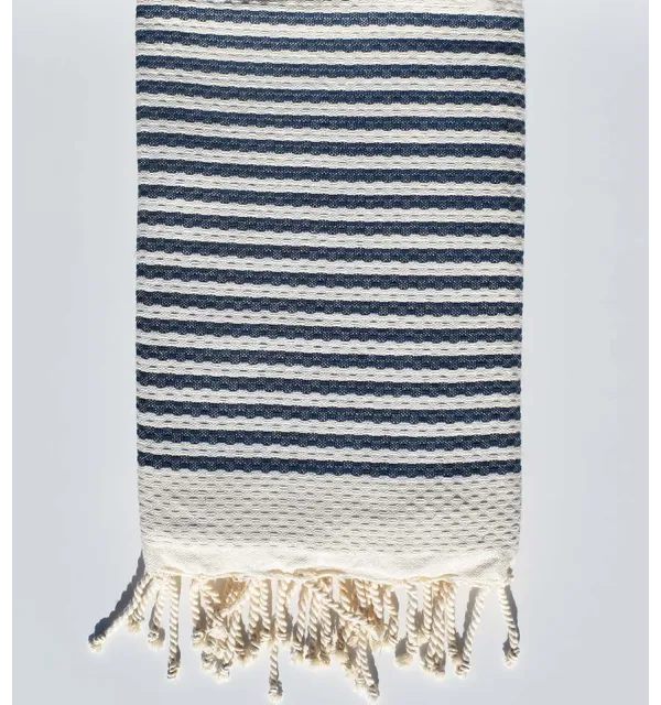 FOUTA rayas de nido de abeja 1 cm de rayas azul marino  - 1