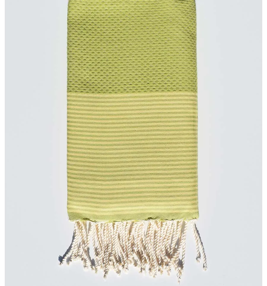 Toalla de playa de nido de abeja verde pistacho con rayas amarillo mantequilla Fouta Tunisia - 1