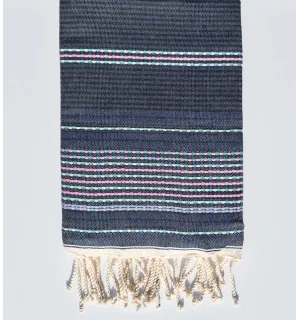 Fouta arabesco azul con rayas rosas Fouta Tunisia - 1