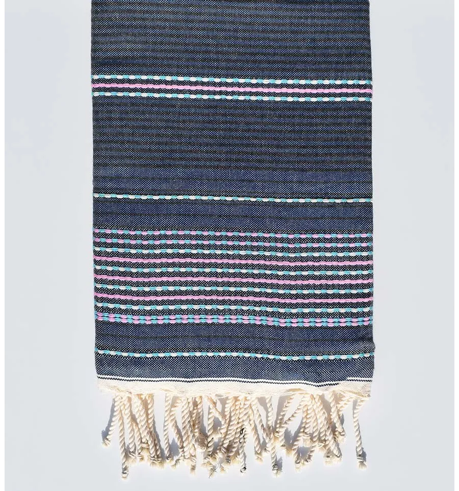 Fouta arabesco azul con rayas rosas Fouta Tunisia - 1