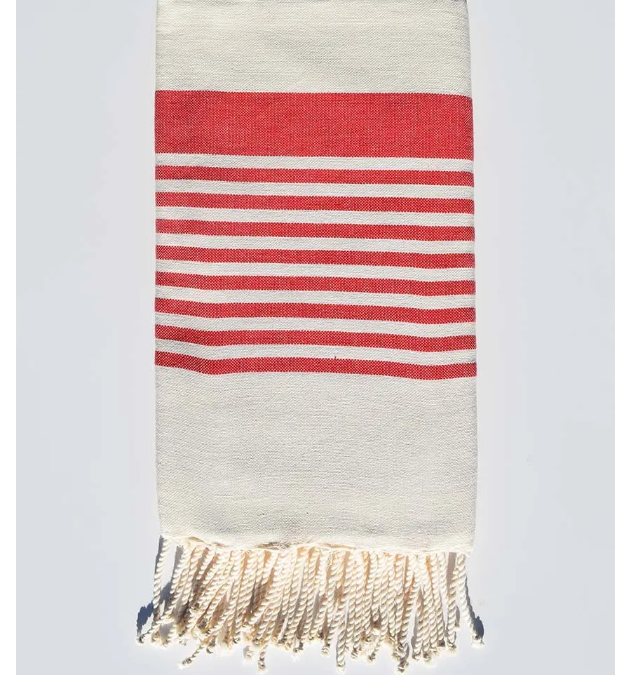 Toalla de playa arturo blanco crema y rojo Fouta Tunisia - 1