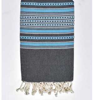 Fouta arabesco azul oscuro con rayas azules Fouta Tunisia - 3