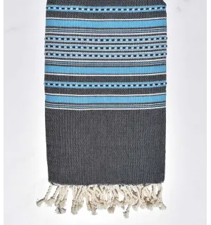 Fouta arabesco azul oscuro con rayas azules Fouta Tunisia - 3