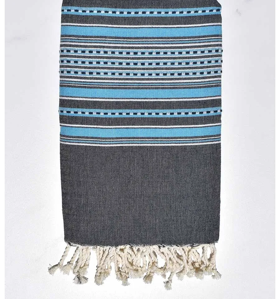 Fouta arabesco azul oscuro con rayas azules Fouta Tunisia - 3