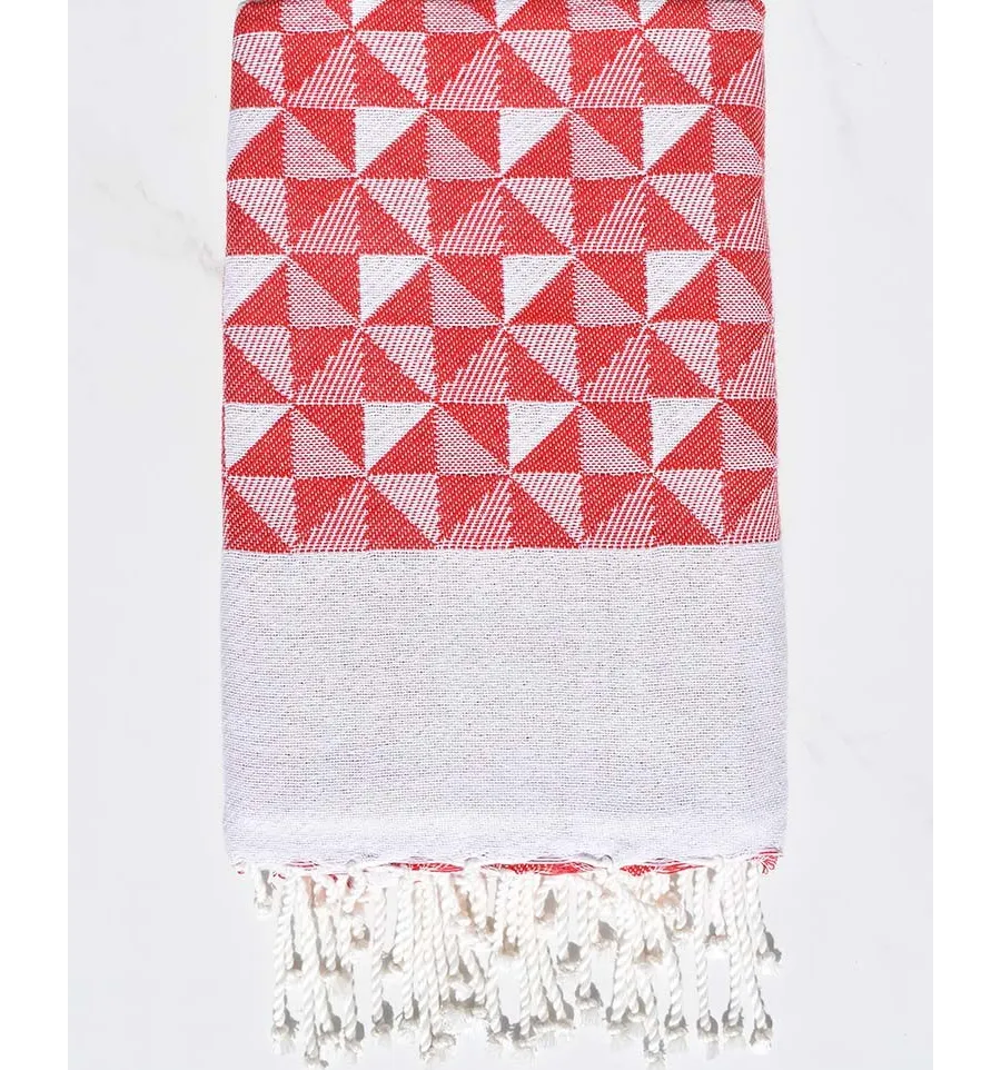 Toalla de playa jacquard geométrico rojo y blanco Fouta Tunisia - 1